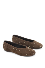Tasmin Stud Ballet Flats - Chocolate Brown Suede