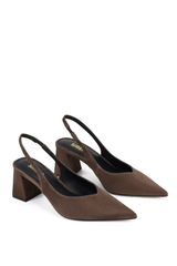 Yankee Slingback Block Heel - Chocolate Brown Suede