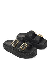 Aphrodite Woven Platforms - Black Weave & Black - The Self Styler