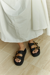 Aphrodite Woven Platforms - Black Weave & Black - The Self Styler