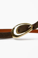Celina Leather Skinny Belt - Olive/Gold