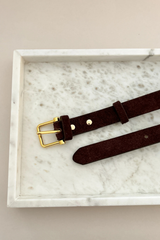 Halley Genuine Suede Belt - Brown/Gold