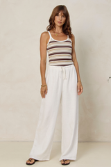 Elki Ribbed Tank Top - Cream Choc Stripe - The Self Styler