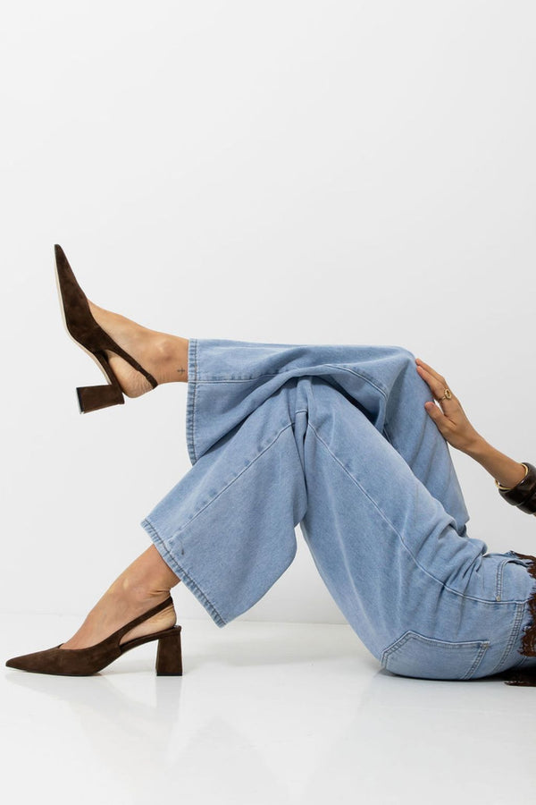 Yankee Slingback Block Heel - Chocolate Brown Suede
