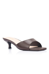 Alyssa Kitten Heel Mules - Chocolate Brown