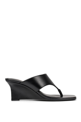 Aurelia Thong Wedges - Black Vintage Leather