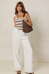 Elki Ribbed Tank Top - Cream Choc Stripe - The Self Styler