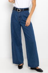 River Wide-Leg Denim Jeans - Mid Blue Wash