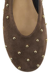 Tasmin Stud Ballet Flats - Chocolate Brown Suede