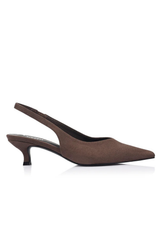 Lush Slingback Kitten Heels - Chocolate Brown Micro