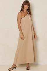 Lucinda One-Shoulder Maxi Dress -Chocolate - The Self Styler