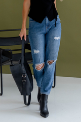 Georgie Distressed Denim Mum Jeans - Dark Wash - The Self Styler