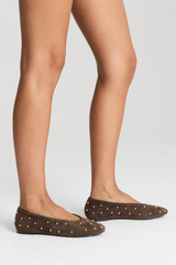 Tasmin Stud Ballet Flats - Chocolate Brown Suede
