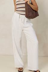 Willow Straight-Leg Linen Pants - White - The Self Styler