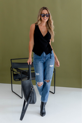 Georgie Distressed Denim Mum Jeans - Dark Wash - The Self Styler