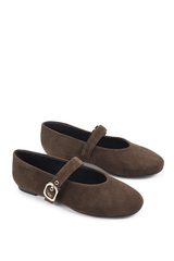 Tahlia Mary Jane Ballet Flats - Chocolate Brown Suede
