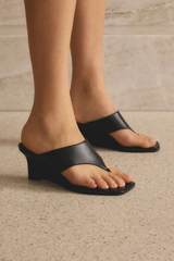 Aurelia Thong Wedges - Black Vintage Leather