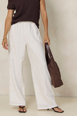 Willow Straight-Leg Linen Pants - White - The Self Styler