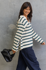 Addison Rugby Polo Top - Cream, Green & Navy Stripes