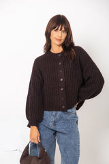 Amari Chunky Knit Cardigan - Dark Chocolate