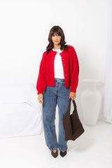 Amari Chunky Knit Cardigan - Red