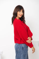 Amari Chunky Knit Cardigan - Red
