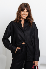 Archie Relaxed-Fit Linen Shirt - Black - The Self Styler