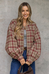 Aspyn Wool Bomber Jacket - Red & Beige Plaid