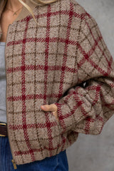 Aspyn Wool Bomber Jacket - Red & Beige Plaid