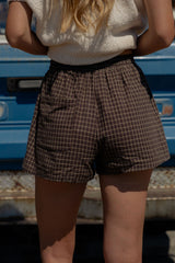 Remi Cotton Shorts - Chocolate Check with Cream Stripe