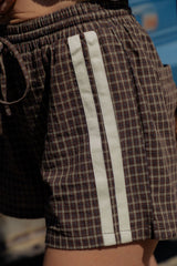 Remi Cotton Shorts - Chocolate Check with Cream Stripe