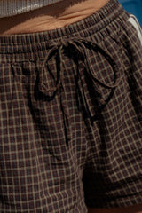 Remi Cotton Shorts - Chocolate Check with Cream Stripe