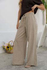 Landon Wide-Leg Cotton Pants - Beige Check