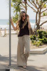 Landon Wide-Leg Cotton Pants - Beige Check