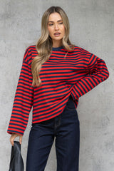 Benni Stripe Long Sleeve Top - Red and Navy