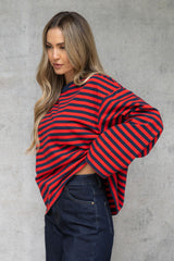 Benni Stripe Long Sleeve Top - Red and Navy