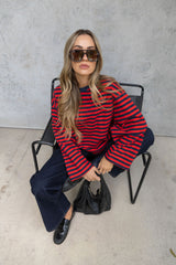 Benni Stripe Long Sleeve Top - Red and Navy