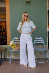Tully Wide-Leg Linen Blend Pants - White