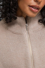 Callie Funnel Neck Zip-Up Cardigan - Latte