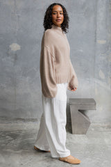 Callie Funnel Neck Zip-Up Cardigan - Latte