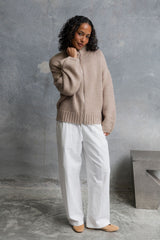 Callie Funnel Neck Zip-Up Cardigan - Latte