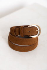 Cassie Genuine Suede Belt - Tan/Gold