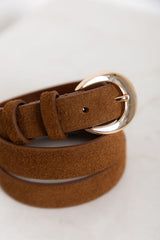 Cassie Genuine Suede Belt - Tan/Gold