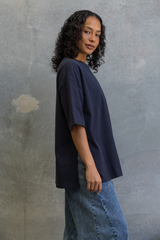 Quinn Relaxed-Fit Side Split Tee - Navy