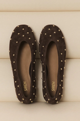 Tasmin Stud Ballet Flats - Chocolate Brown Suede