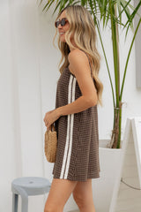 Darcy Cotton Dress - Chocolate Check with Cream Stripe