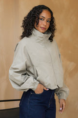 Demi Funnel Neck Bomber Jacket - Stone