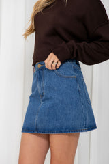 Dylan Denim Mini Skirt - Mid Wash Blue