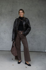 Eddie Faux Leather Jacket - Choc Brown