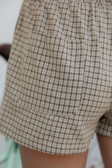 Remi Cotton Shorts - Beige Check with Cream Stripe